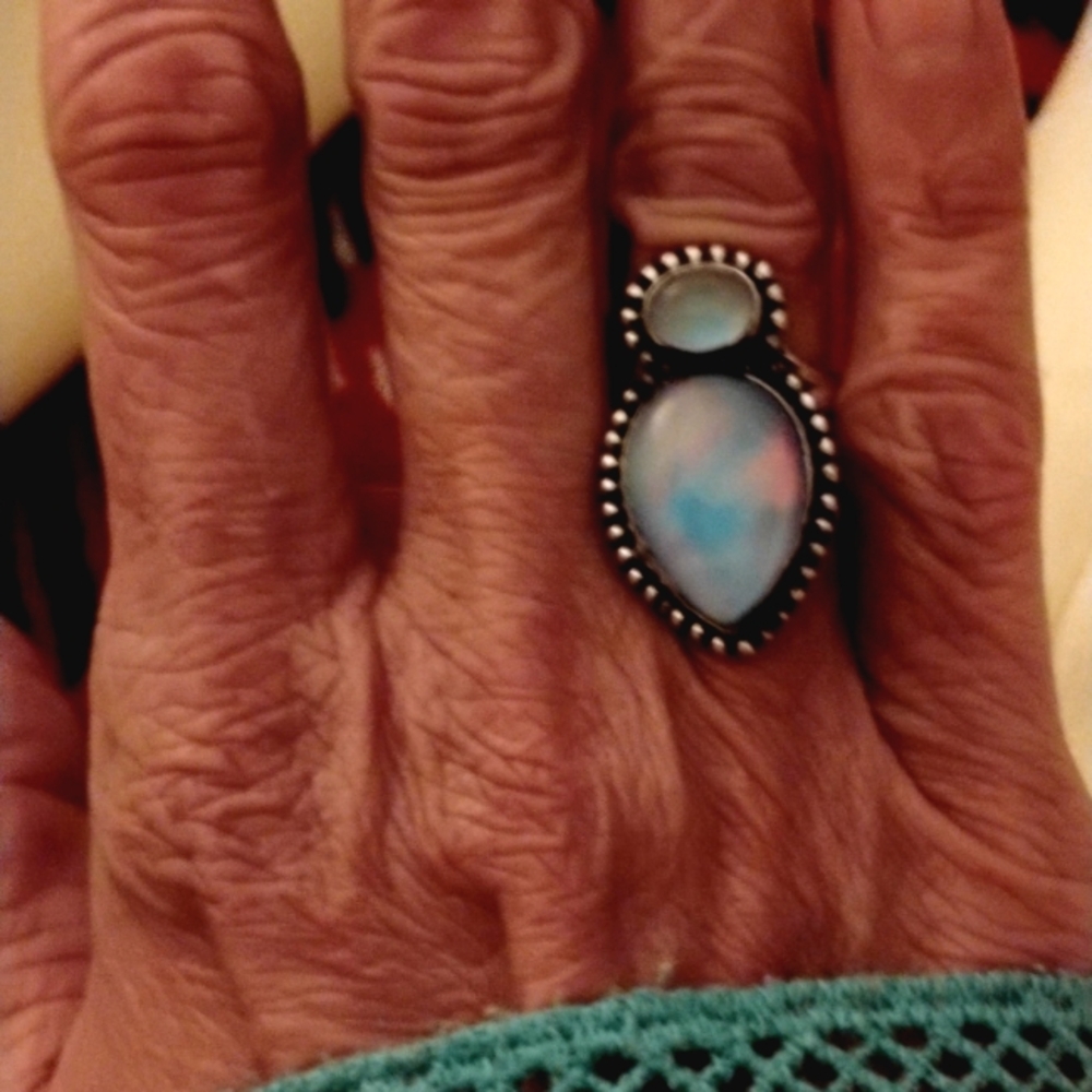 SALE!Aurora Opal Solid 925 Sterling Silver Sz.6 - Picture 3 of 4